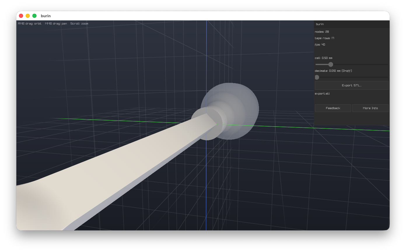Burin raymarched preview window showing a 3D model