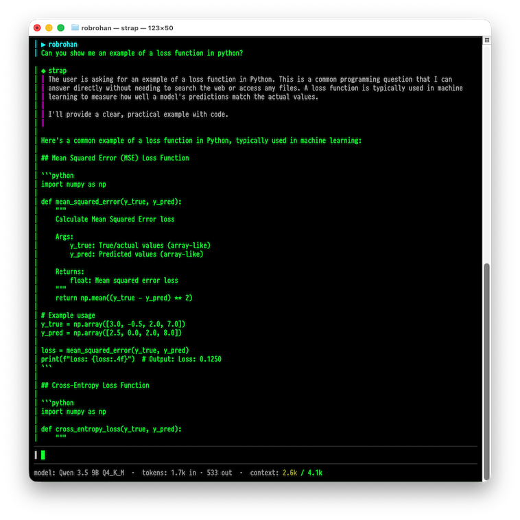 Strap coding agent interface